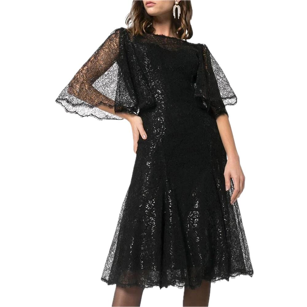 NWT Dolce & Gabbana Black Metallic Corded Lace Flared Low Back Dress IT 42 US M